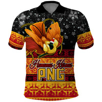 Personalised PNG Hamamas Krismas Polo Shirt Papua New Guinea Bird Of Paradise Merry Christmas Black Style - Wonder Print Shop