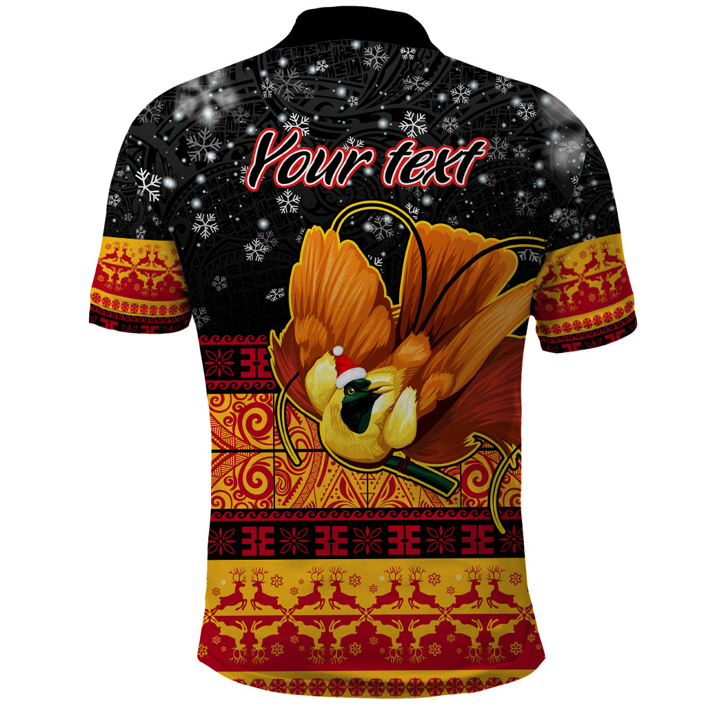 Personalised PNG Hamamas Krismas Polo Shirt Papua New Guinea Bird Of Paradise Merry Christmas Black Style - Wonder Print Shop