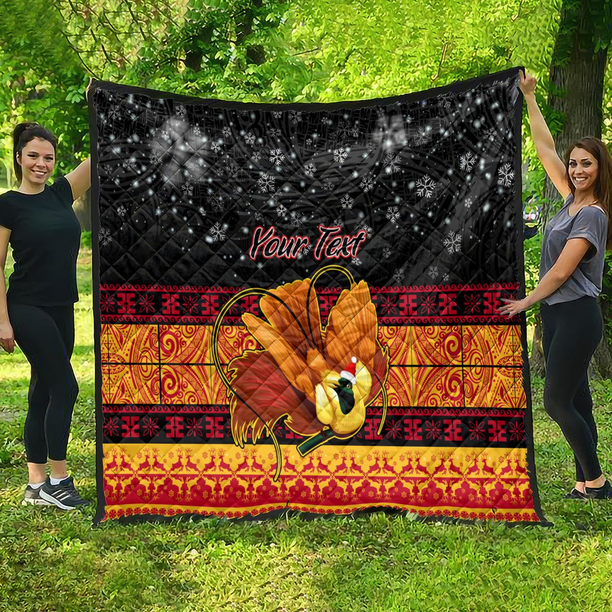 Personalised PNG Hamamas Krismas Quilt Papua New Guinea Bird Of Paradise Merry Christmas Black Style - Wonder Print Shop