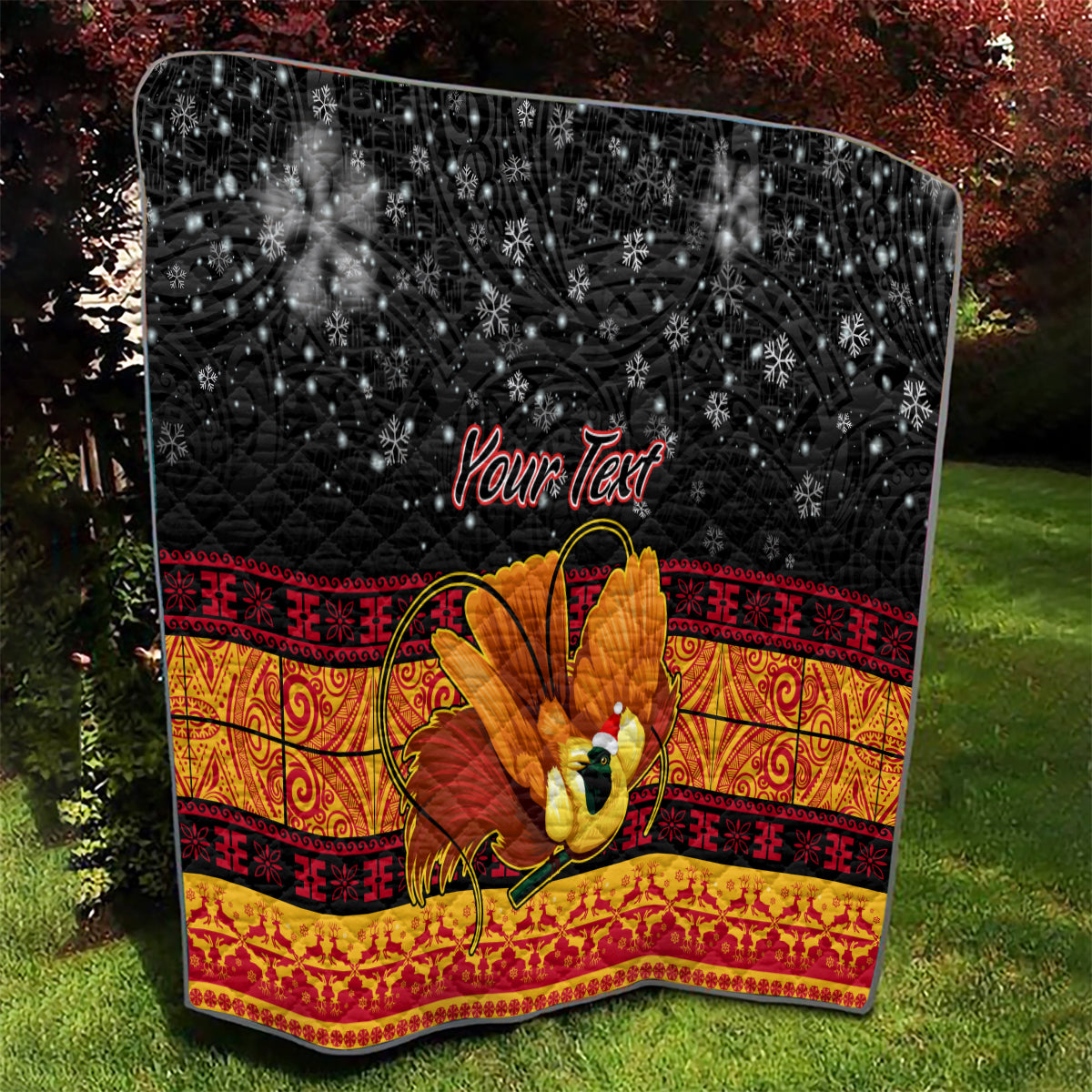 Personalised PNG Hamamas Krismas Quilt Papua New Guinea Bird Of Paradise Merry Christmas Black Style - Wonder Print Shop