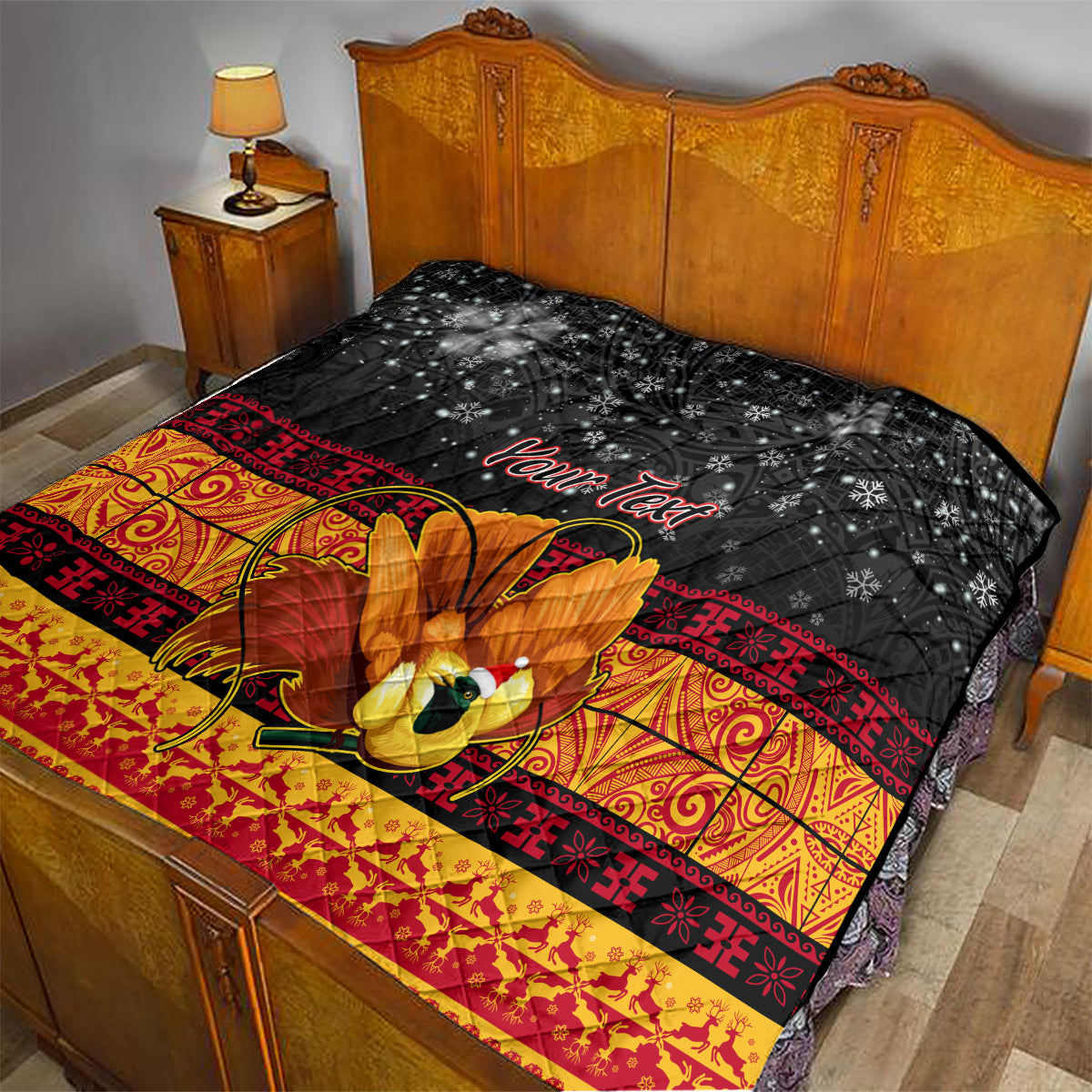 Personalised PNG Hamamas Krismas Quilt Papua New Guinea Bird Of Paradise Merry Christmas Black Style - Wonder Print Shop