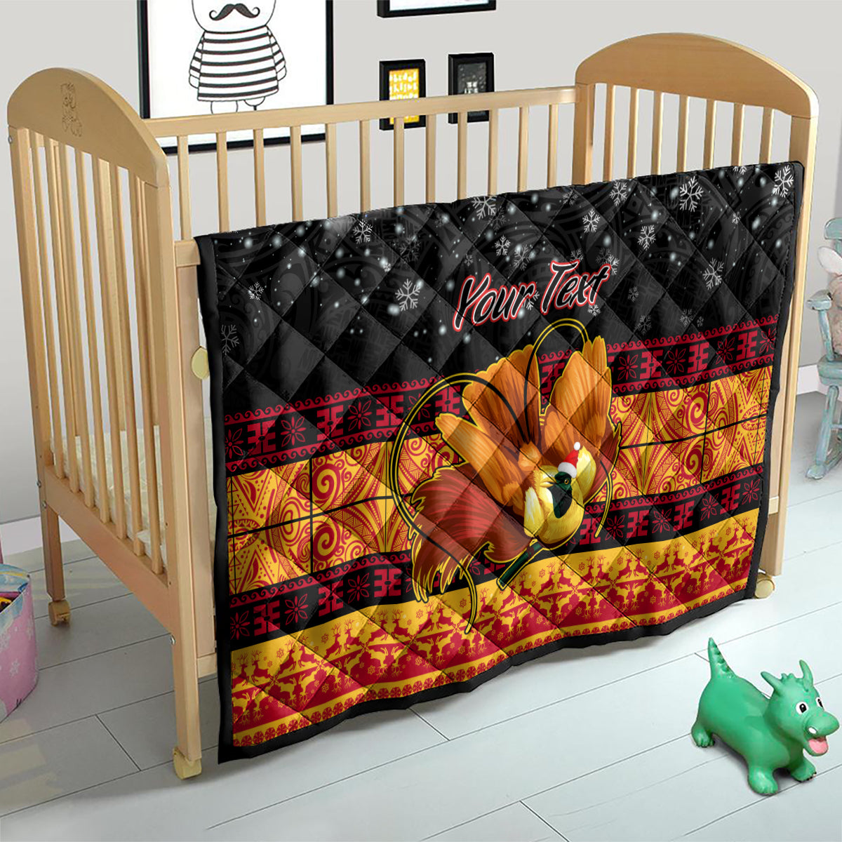 Personalised PNG Hamamas Krismas Quilt Papua New Guinea Bird Of Paradise Merry Christmas Black Style - Wonder Print Shop