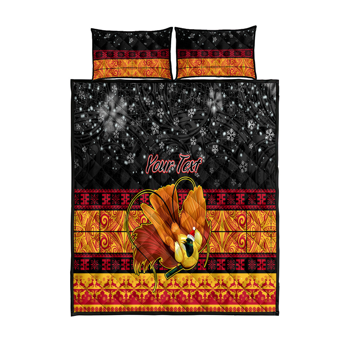 Personalised PNG Hamamas Krismas Quilt Bed Set Papua New Guinea Bird Of Paradise Merry Christmas Black Style - Wonder Print Shop