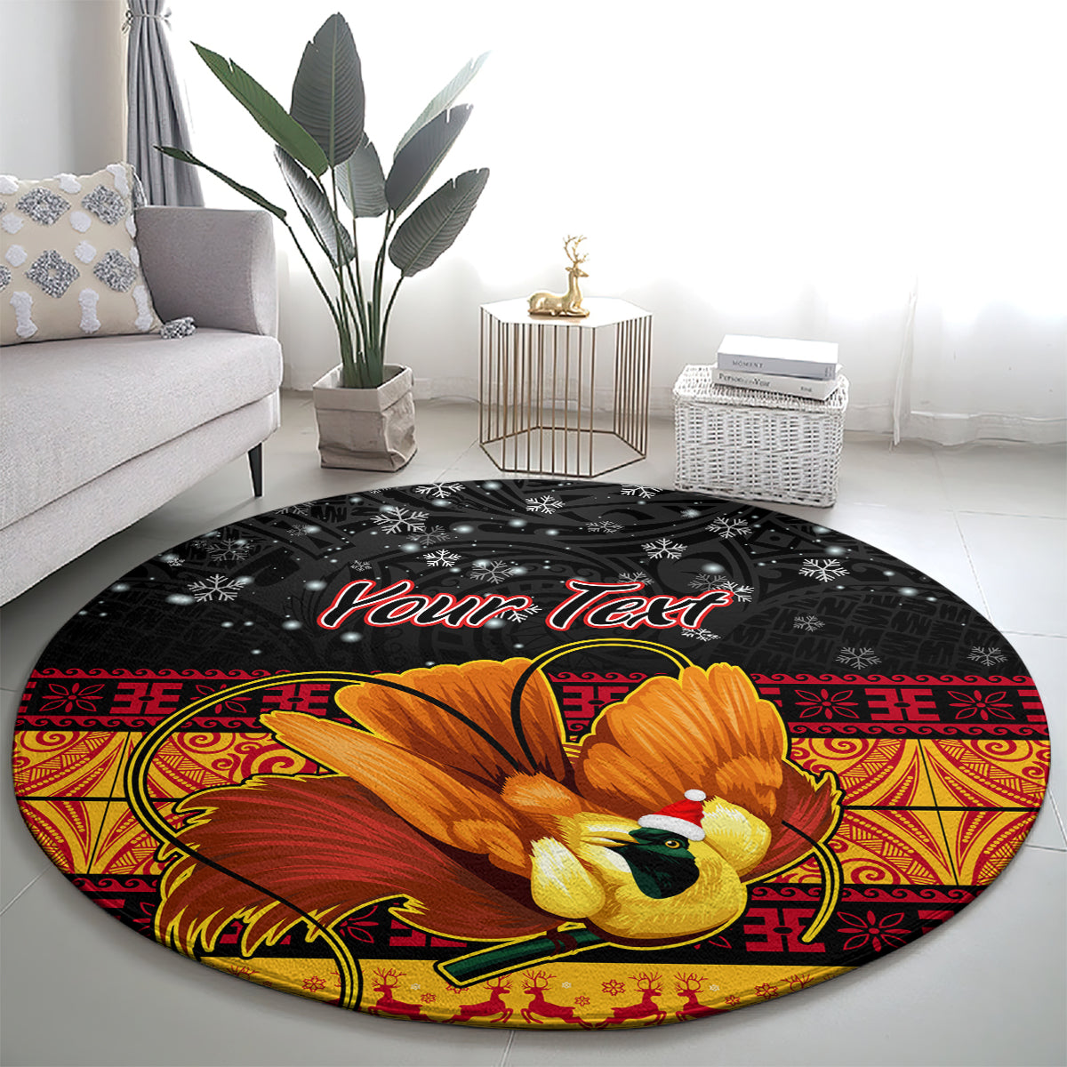 personalised-png-hamamas-krismas-round-carpet-papua-new-guinea-bird-of-paradise-merry-christmas-black-style