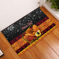 Personalised PNG Hamamas Krismas Rubber Doormat Papua New Guinea Bird Of Paradise Merry Christmas Black Style - Wonder Print Shop
