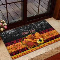 Personalised PNG Hamamas Krismas Rubber Doormat Papua New Guinea Bird Of Paradise Merry Christmas Black Style - Wonder Print Shop