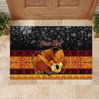 Personalised PNG Hamamas Krismas Rubber Doormat Papua New Guinea Bird Of Paradise Merry Christmas Black Style - Wonder Print Shop