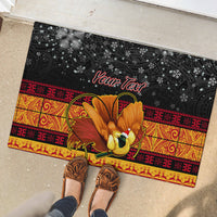 Personalised PNG Hamamas Krismas Rubber Doormat Papua New Guinea Bird Of Paradise Merry Christmas Black Style - Wonder Print Shop