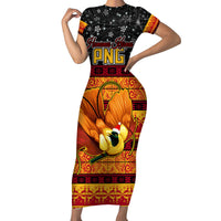 Personalised PNG Hamamas Krismas Short Sleeve Bodycon Dress Papua New Guinea Bird Of Paradise Merry Christmas Black Style - Wonder Print Shop