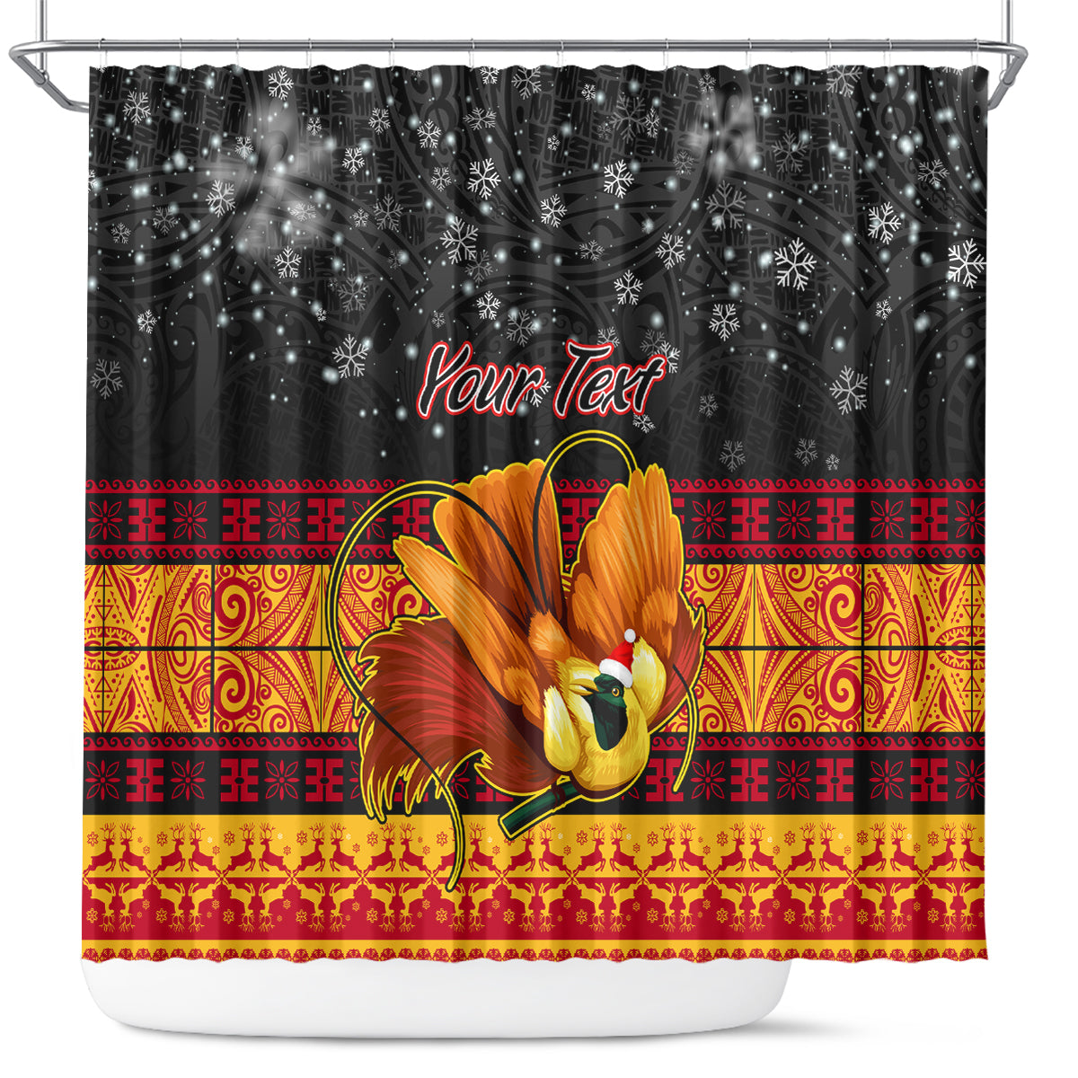 personalised-png-hamamas-krismas-shower-curtain-papua-new-guinea-bird-of-paradise-merry-christmas-black-style
