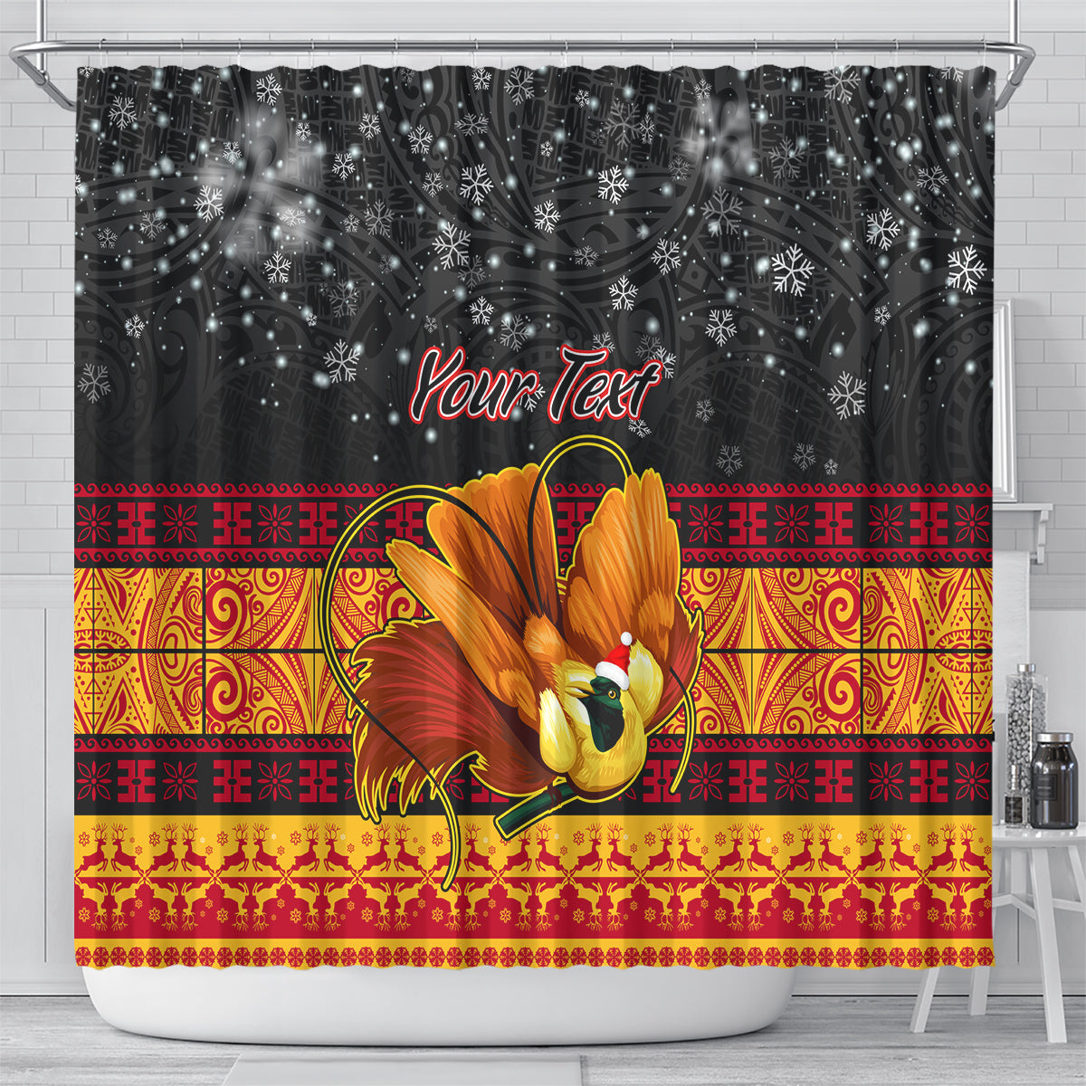 personalised-png-hamamas-krismas-shower-curtain-papua-new-guinea-bird-of-paradise-merry-christmas-black-style