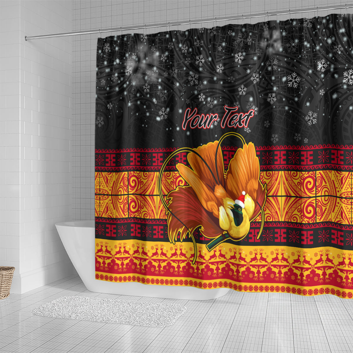 personalised-png-hamamas-krismas-shower-curtain-papua-new-guinea-bird-of-paradise-merry-christmas-black-style