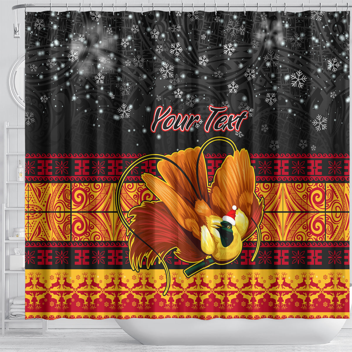personalised-png-hamamas-krismas-shower-curtain-papua-new-guinea-bird-of-paradise-merry-christmas-black-style