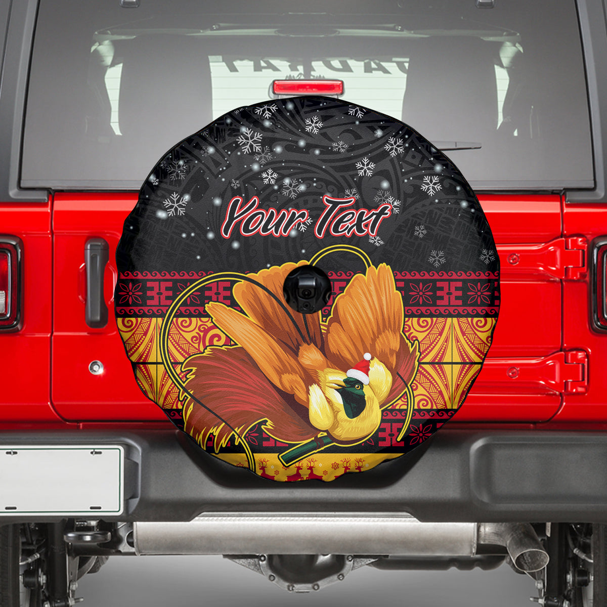 Personalised PNG Hamamas Krismas Spare Tire Cover Papua New Guinea Bird Of Paradise Merry Christmas Black Style - Wonder Print Shop