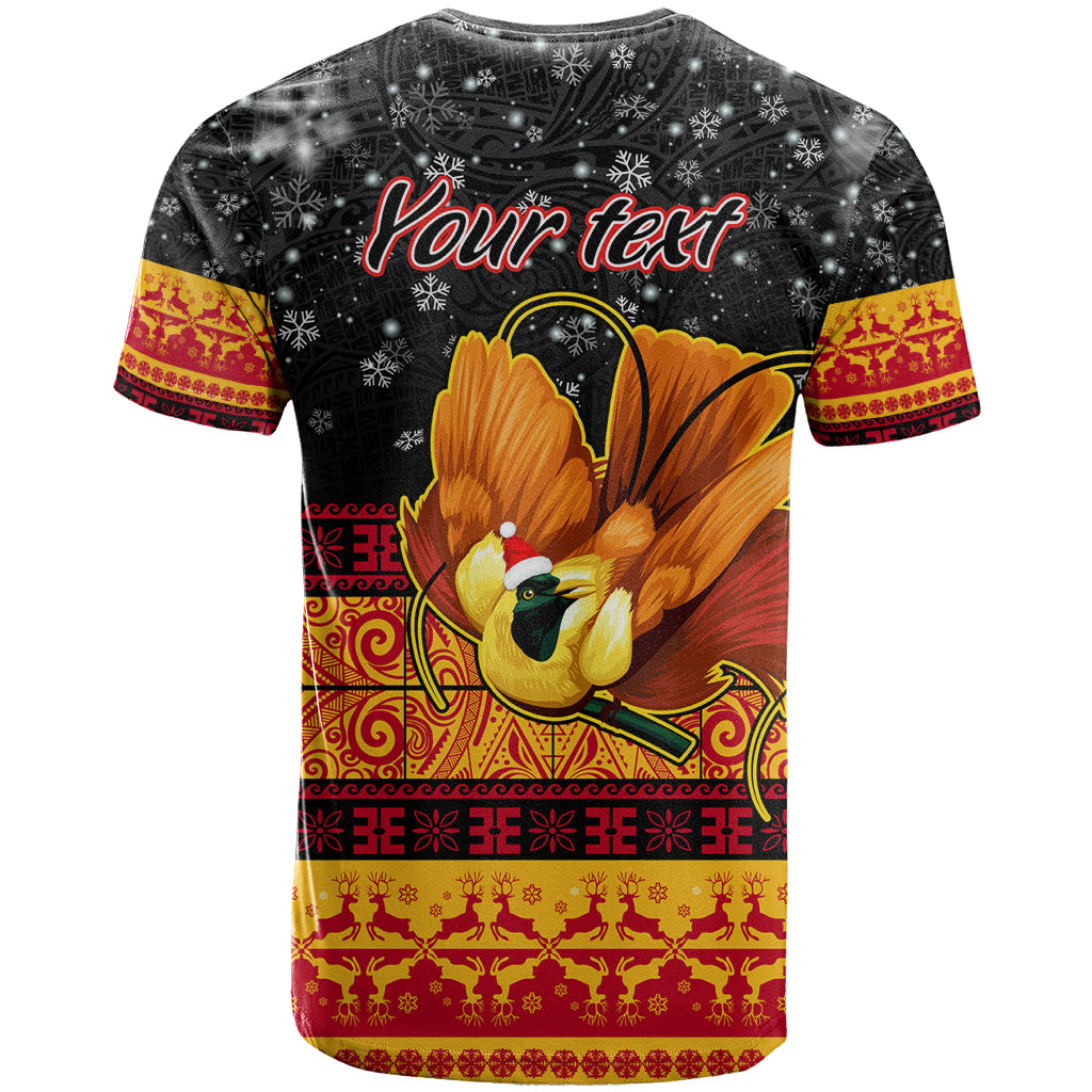 Personalised PNG Hamamas Krismas T Shirt Papua New Guinea Bird Of Paradise Merry Christmas Black Style - Wonder Print Shop