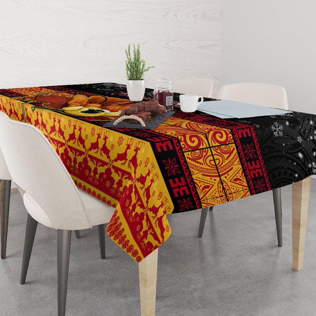 Personalised PNG Hamamas Krismas Tablecloth Papua New Guinea Bird Of Paradise Merry Christmas Black Style - Wonder Print Shop
