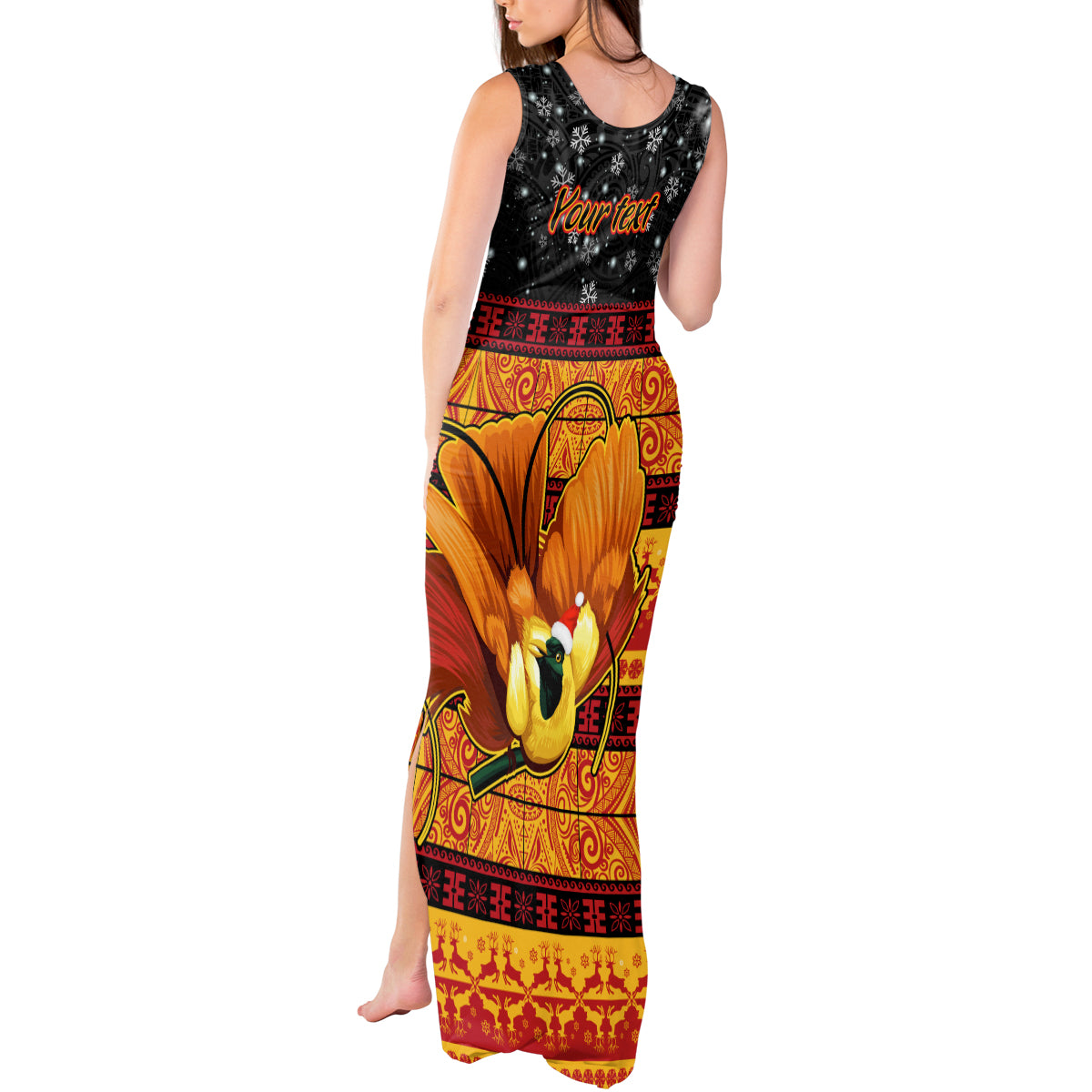 Personalised PNG Hamamas Krismas Tank Maxi Dress Papua New Guinea Bird Of Paradise Merry Christmas Black Style - Wonder Print Shop