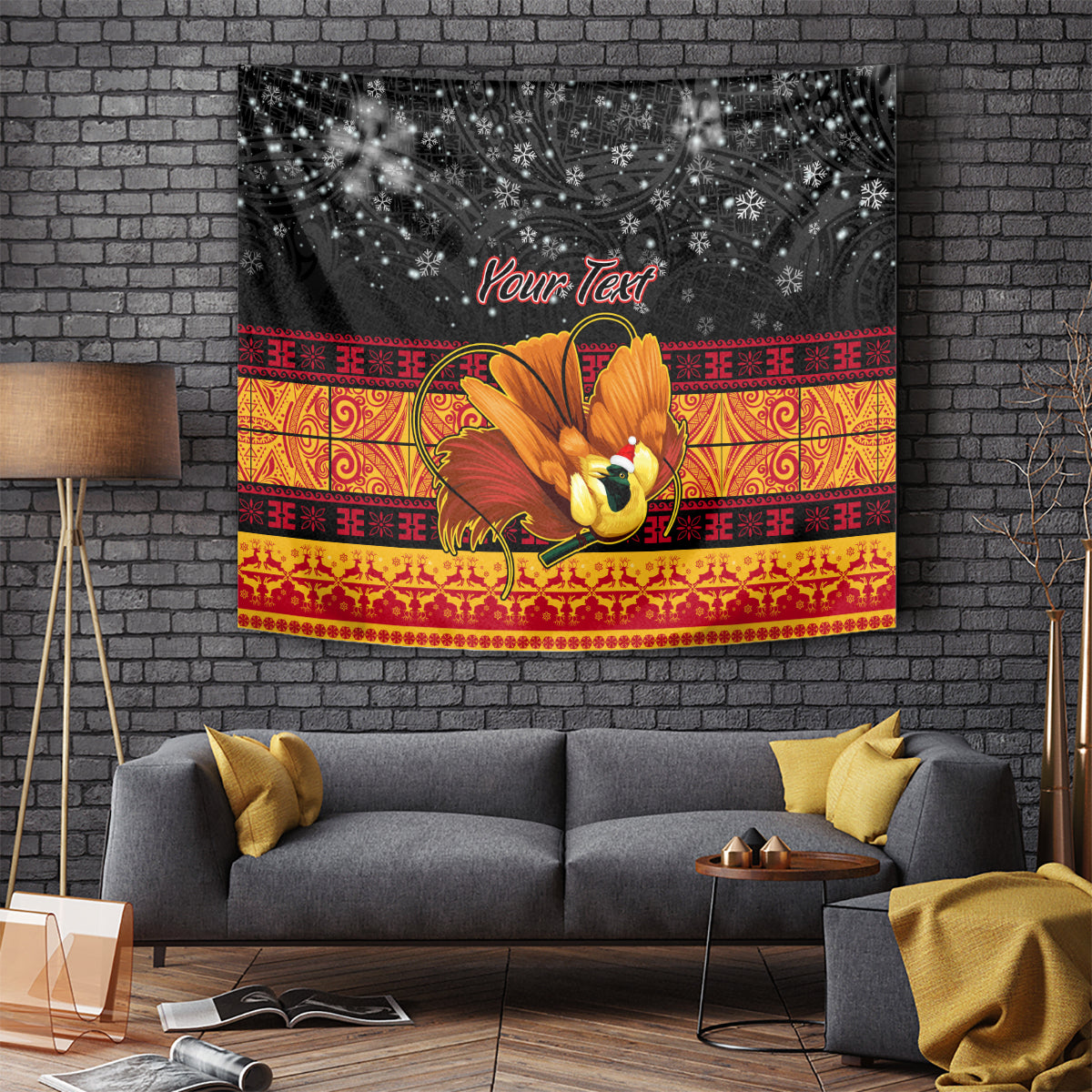 Personalised PNG Hamamas Krismas Tapestry Papua New Guinea Bird Of Paradise Merry Christmas Black Style - Wonder Print Shop