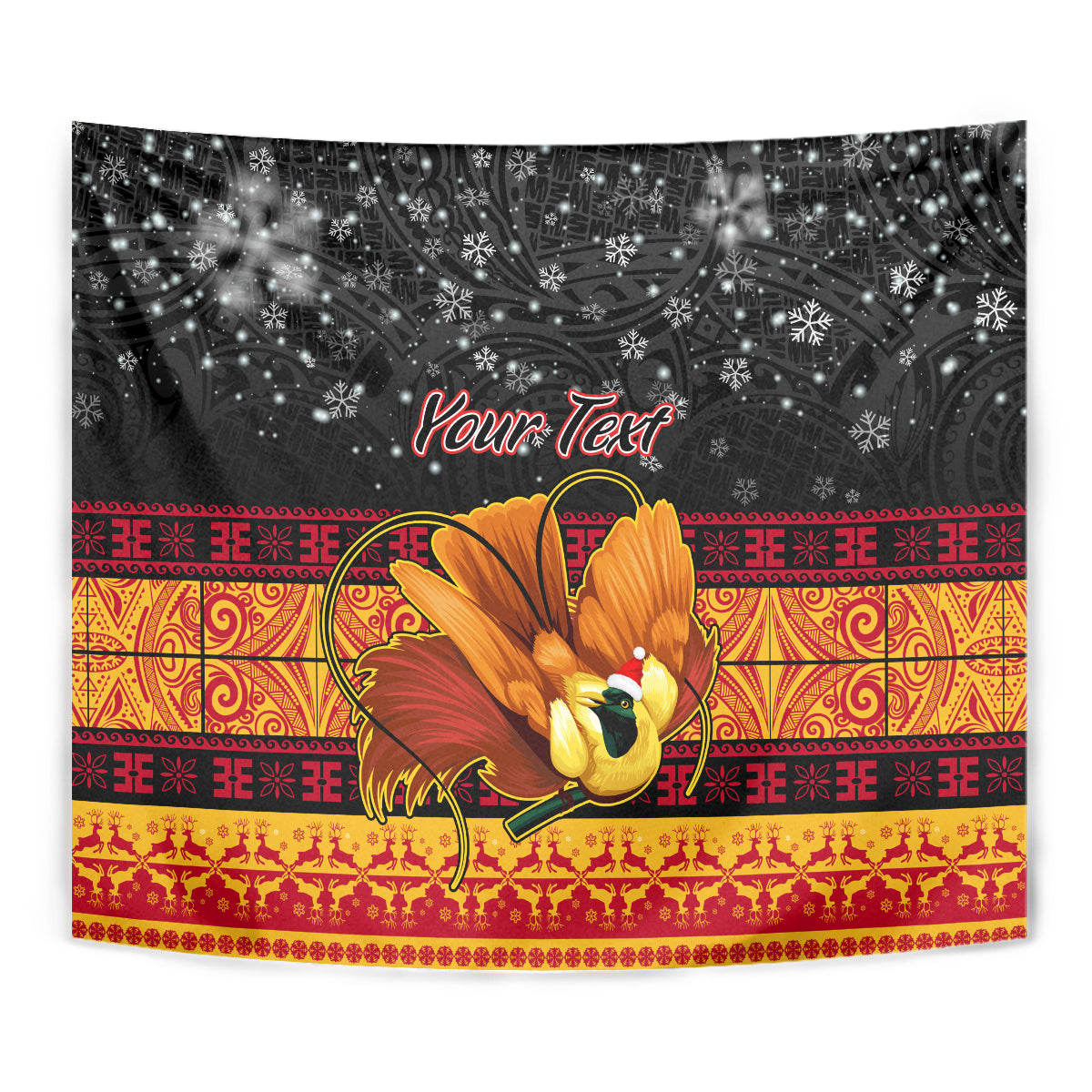 Personalised PNG Hamamas Krismas Tapestry Papua New Guinea Bird Of Paradise Merry Christmas Black Style - Wonder Print Shop