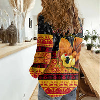 Personalised PNG Hamamas Krismas Women Casual Shirt Papua New Guinea Bird Of Paradise Merry Christmas Black Style - Wonder Print Shop