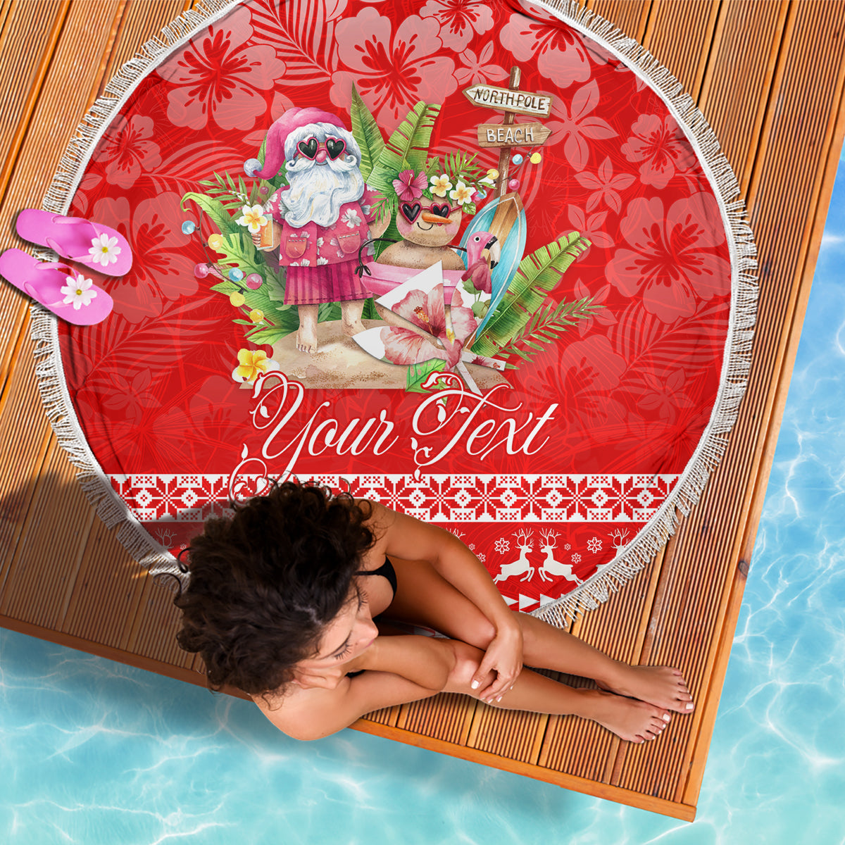 Personalised Hawaii Mele Kalikimaka Beach Blanket Santa Beach Merry Christmas LT9 - Wonder Print Shop