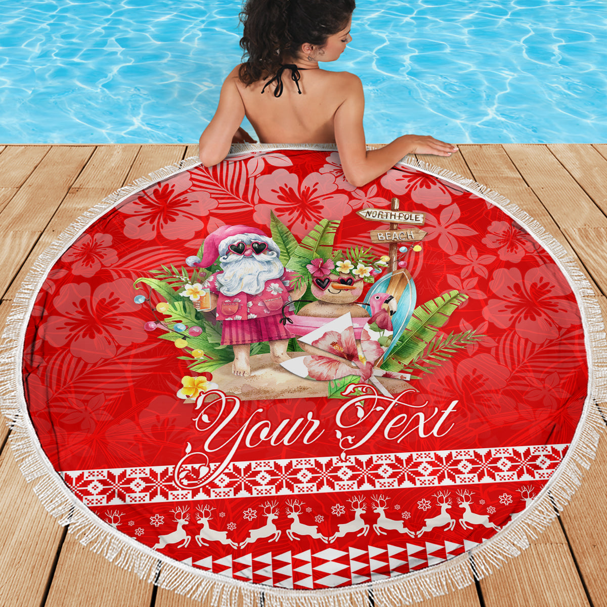 Personalised Hawaii Mele Kalikimaka Beach Blanket Santa Beach Merry Christmas LT9 - Wonder Print Shop