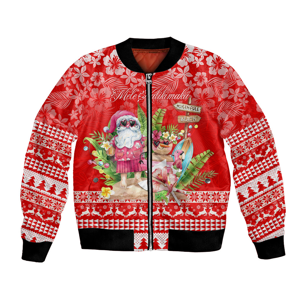 Personalised Hawaii Mele Kalikimaka Bomber Jacket Santa Beach Merry Christmas LT9 - Wonder Print Shop