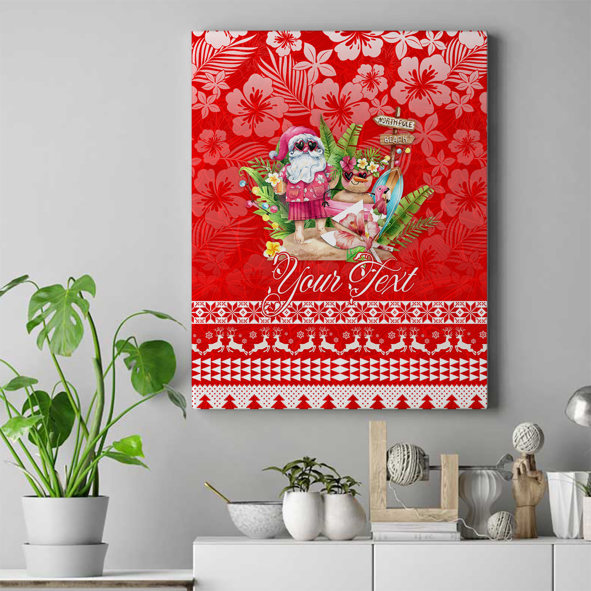 Personalised Hawaii Mele Kalikimaka Canvas Wall Art Santa Beach Merry Christmas LT9 - Wonder Print Shop