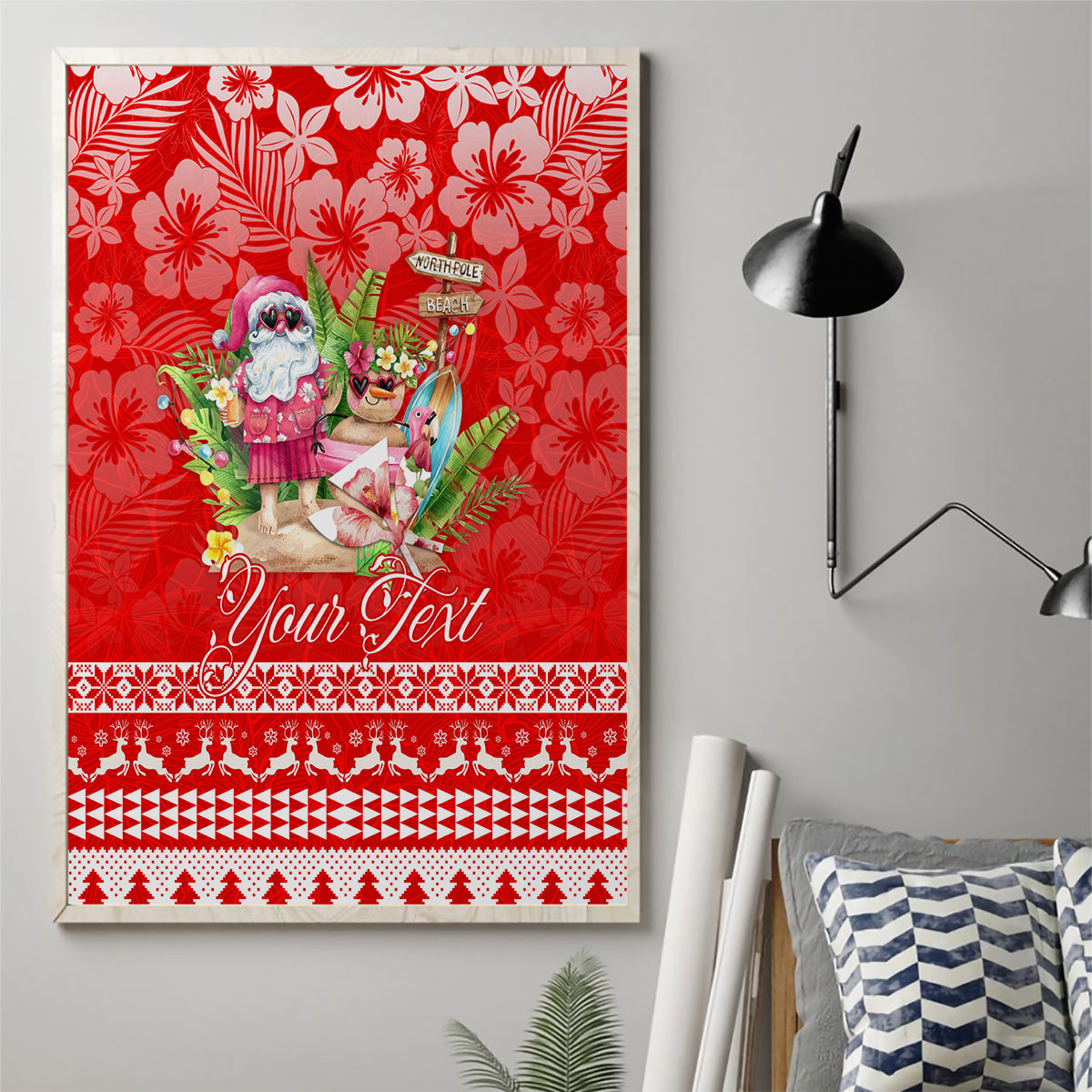 Personalised Hawaii Mele Kalikimaka Canvas Wall Art Santa Beach Merry Christmas LT9 - Wonder Print Shop