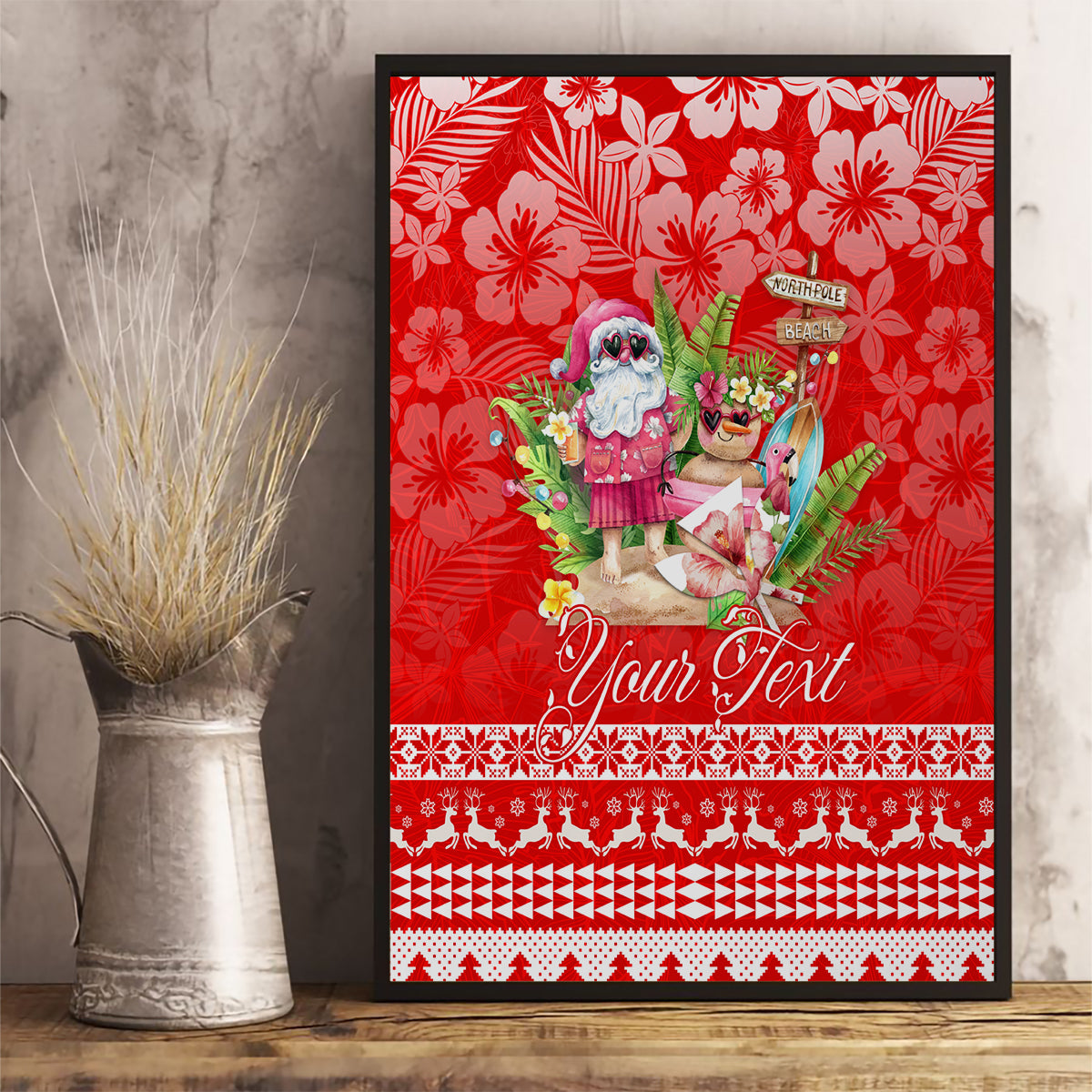 Personalised Hawaii Mele Kalikimaka Canvas Wall Art Santa Beach Merry Christmas LT9 - Wonder Print Shop