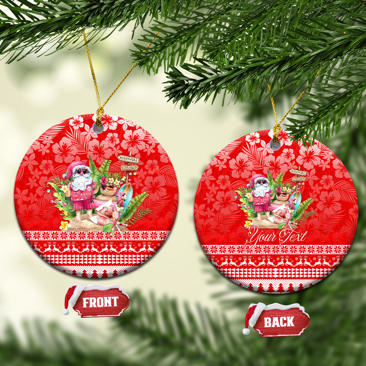 Personalised Hawaii Mele Kalikimaka Ceramic Ornament Santa Beach Merry Christmas LT9 - Wonder Print Shop