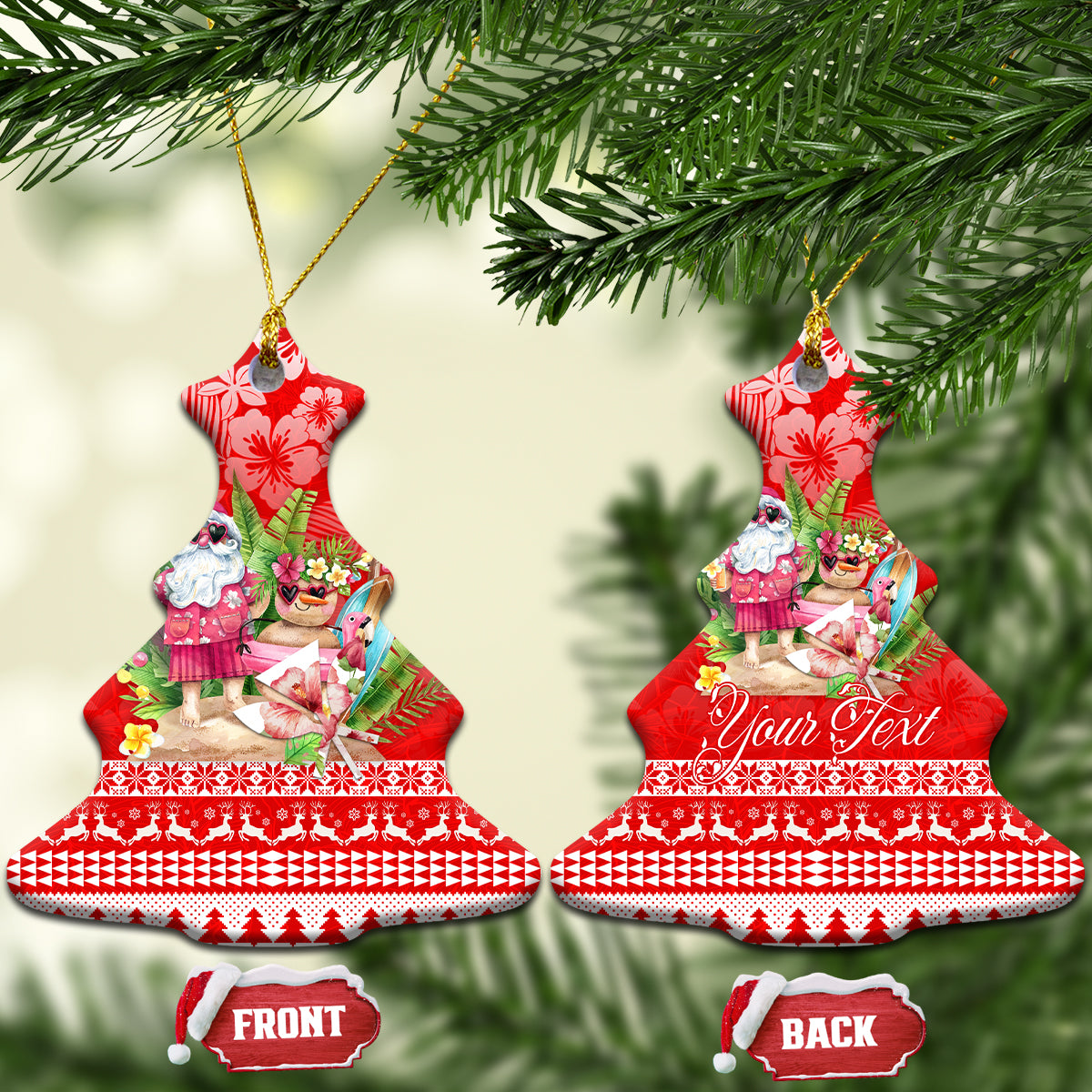 Personalised Hawaii Mele Kalikimaka Ceramic Ornament Santa Beach Merry Christmas LT9 - Wonder Print Shop