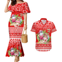 Personalised Hawaii Mele Kalikimaka Couples Matching Mermaid Dress and Hawaiian Shirt Santa Beach Merry Christmas LT9 - Wonder Print Shop