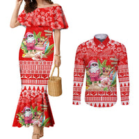 personalised-hawaii-mele-kalikimaka-couples-matching-mermaid-dress-and-long-sleeve-button-shirt-santa-beach-merry-christmas