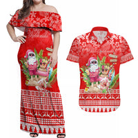 Personalised Hawaii Mele Kalikimaka Couples Matching Off Shoulder Maxi Dress and Hawaiian Shirt Santa Beach Merry Christmas LT9 - Wonder Print Shop