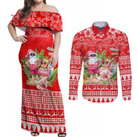 Personalised Hawaii Mele Kalikimaka Couples Matching Off Shoulder Maxi Dress and Long Sleeve Button Shirt Santa Beach Merry Christmas LT9 - Wonder Print Shop