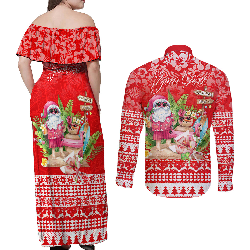 Personalised Hawaii Mele Kalikimaka Couples Matching Off Shoulder Maxi Dress and Long Sleeve Button Shirt Santa Beach Merry Christmas LT9 - Wonder Print Shop