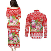 Personalised Hawaii Mele Kalikimaka Couples Matching Puletasi Dress and Long Sleeve Button Shirt Santa Beach Merry Christmas LT9 - Wonder Print Shop