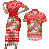 Personalised Hawaii Mele Kalikimaka Couples Matching Short Sleeve Bodycon Dress and Hawaiian Shirt Santa Beach Merry Christmas LT9 - Wonder Print Shop