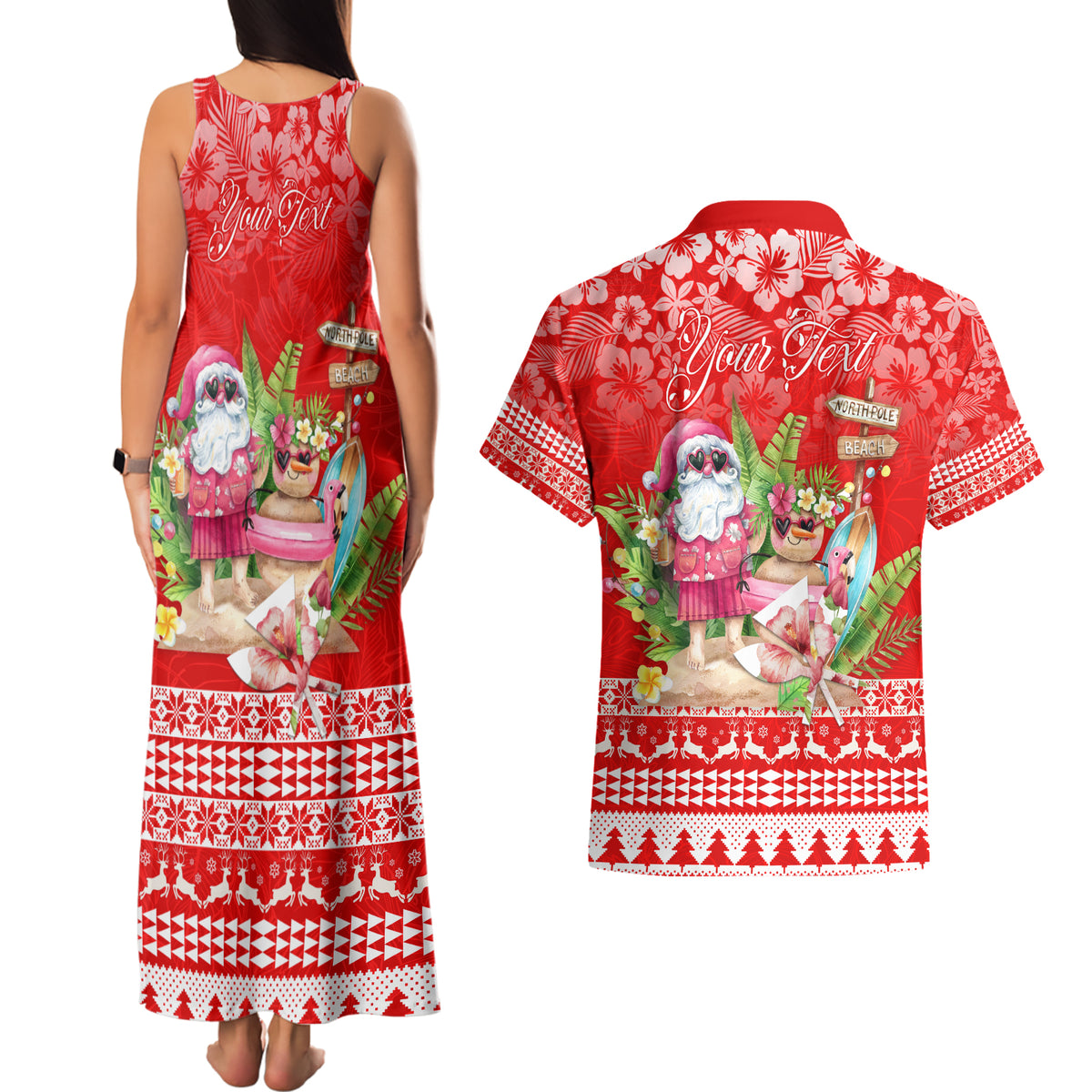 Personalised Hawaii Mele Kalikimaka Couples Matching Tank Maxi Dress and Hawaiian Shirt Santa Beach Merry Christmas LT9 - Wonder Print Shop