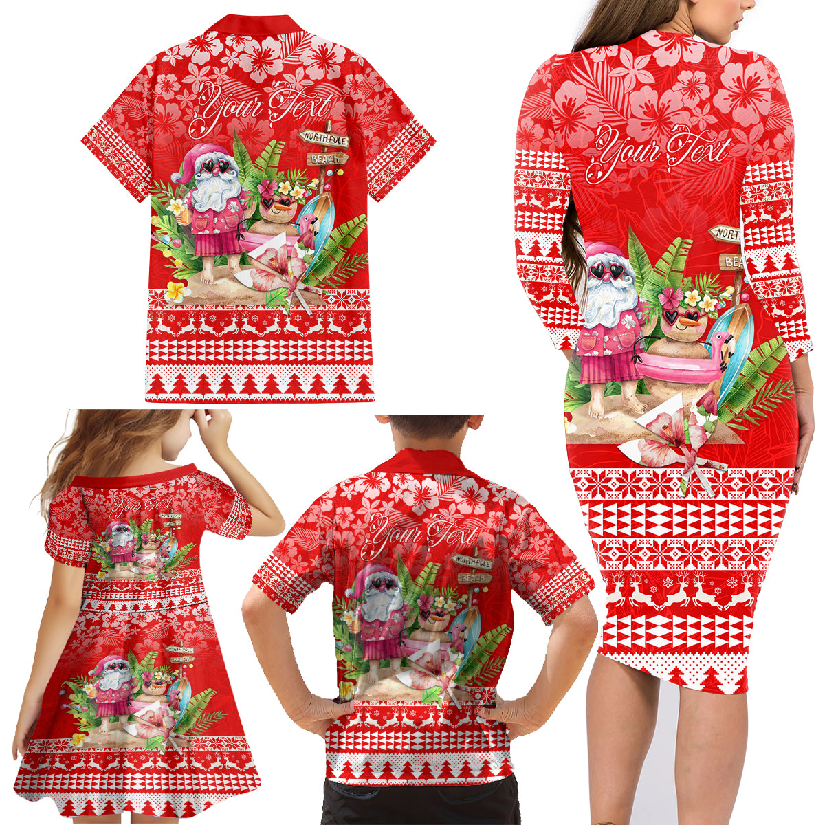 Personalised Hawaii Mele Kalikimaka Family Matching Long Sleeve Bodycon Dress and Hawaiian Shirt Santa Beach Merry Christmas LT9 - Wonder Print Shop
