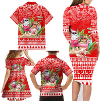 Personalised Hawaii Mele Kalikimaka Family Matching Long Sleeve Bodycon Dress and Hawaiian Shirt Santa Beach Merry Christmas LT9 - Wonder Print Shop