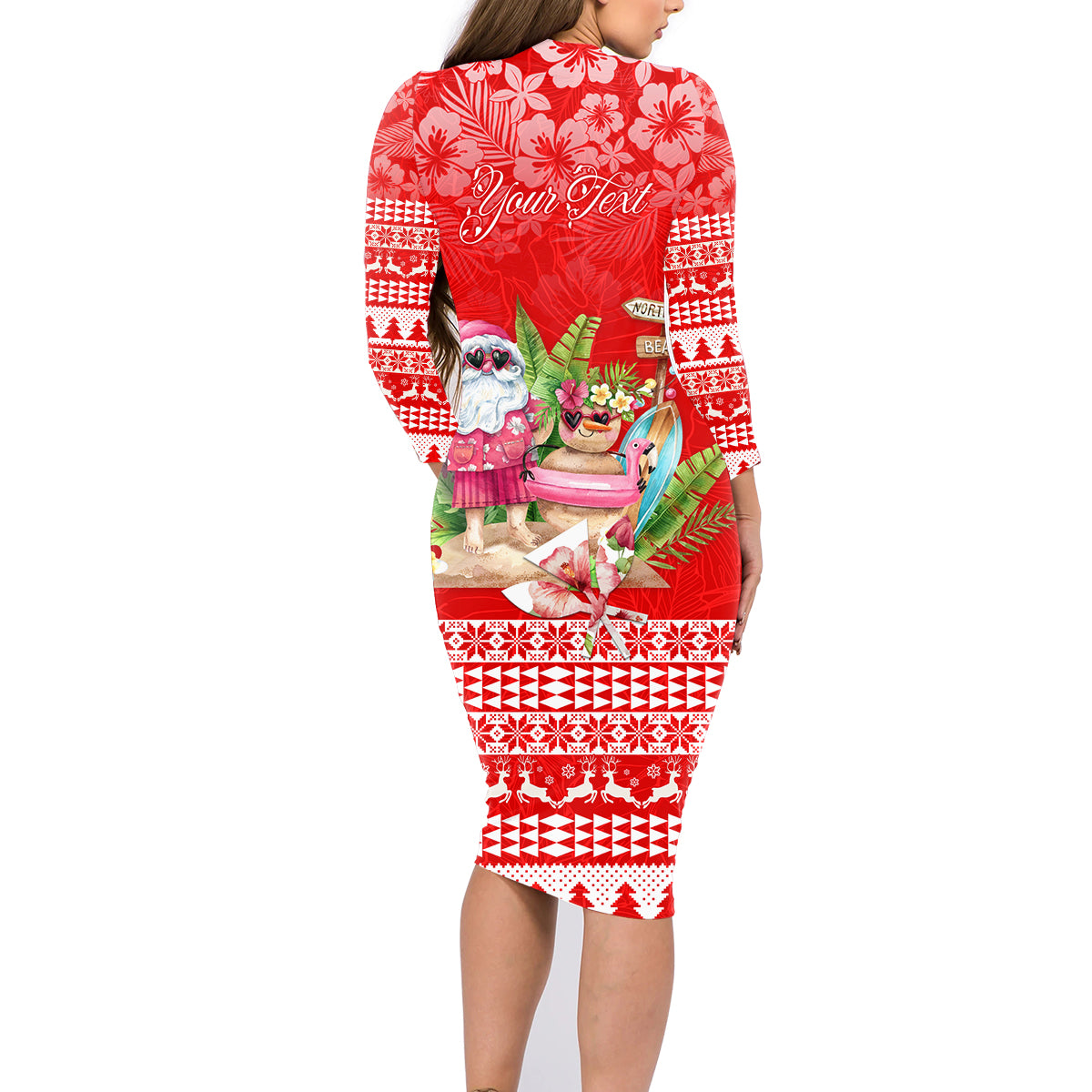 Personalised Hawaii Mele Kalikimaka Family Matching Long Sleeve Bodycon Dress and Hawaiian Shirt Santa Beach Merry Christmas LT9 - Wonder Print Shop