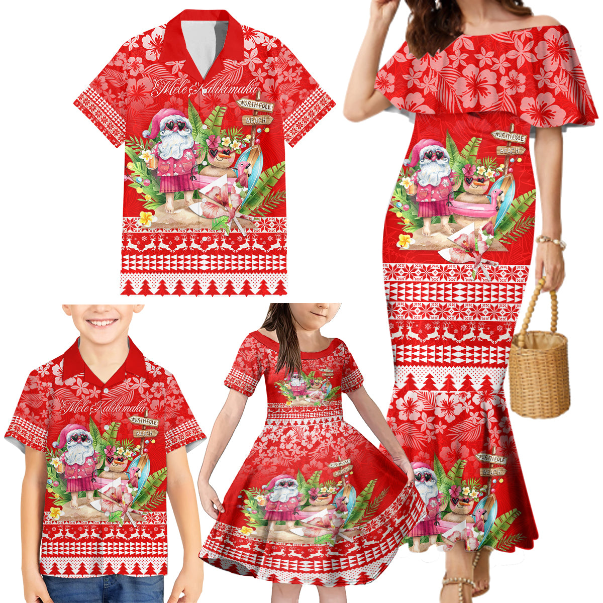 Personalised Hawaii Mele Kalikimaka Family Matching Mermaid Dress and Hawaiian Shirt Santa Beach Merry Christmas LT9 - Wonder Print Shop
