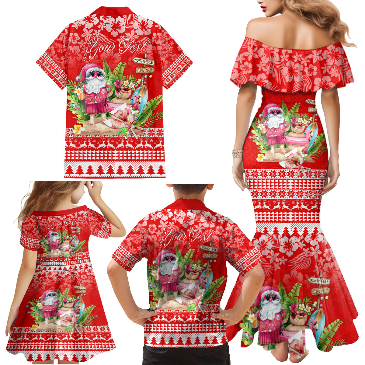 Personalised Hawaii Mele Kalikimaka Family Matching Mermaid Dress and Hawaiian Shirt Santa Beach Merry Christmas LT9 - Wonder Print Shop