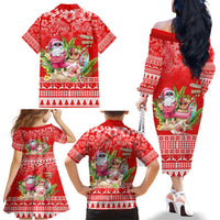 Personalised Hawaii Mele Kalikimaka Family Matching Off Shoulder Long Sleeve Dress and Hawaiian Shirt Santa Beach Merry Christmas - Wonder Print Shop
