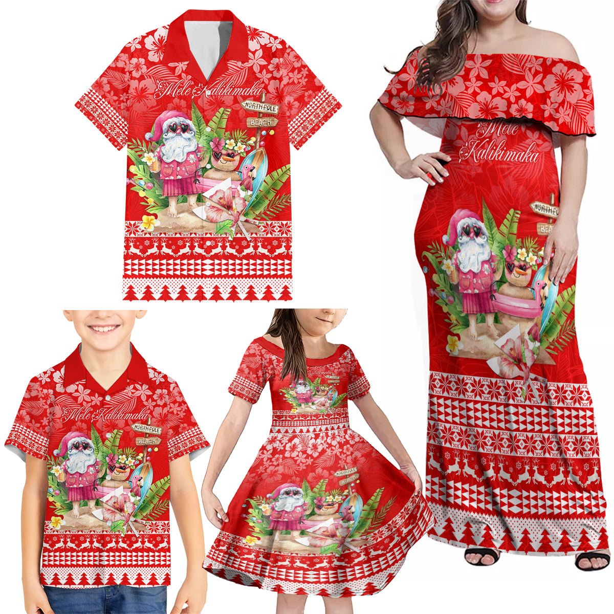 Personalised Hawaii Mele Kalikimaka Family Matching Off Shoulder Maxi Dress and Hawaiian Shirt Santa Beach Merry Christmas LT9 - Wonder Print Shop