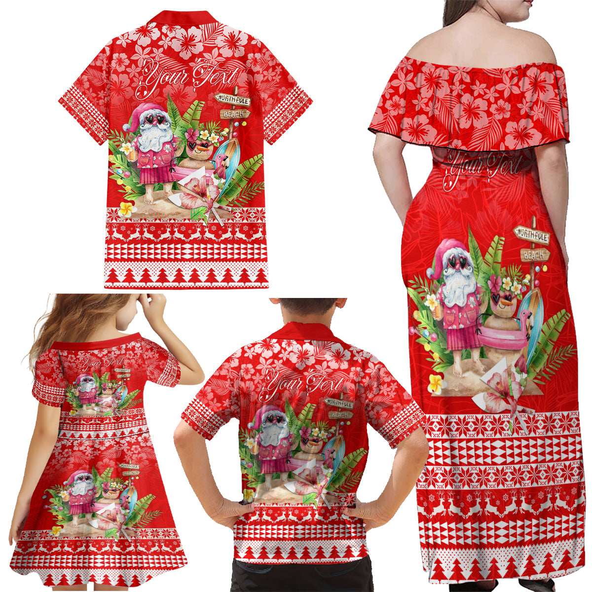 Personalised Hawaii Mele Kalikimaka Family Matching Off Shoulder Maxi Dress and Hawaiian Shirt Santa Beach Merry Christmas LT9 - Wonder Print Shop