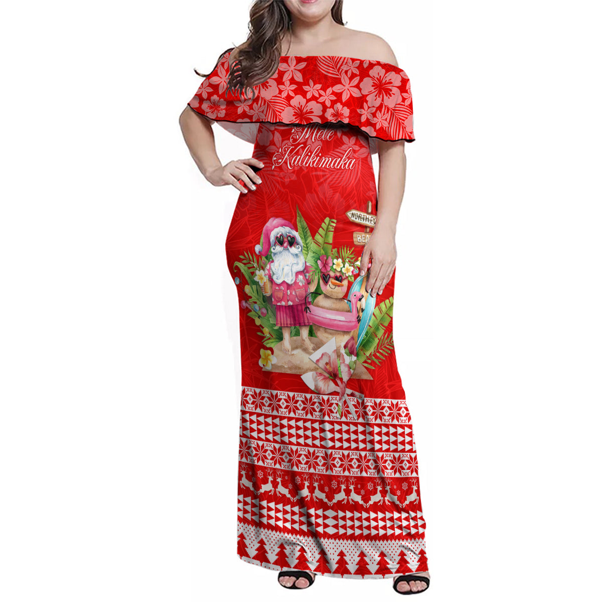 Personalised Hawaii Mele Kalikimaka Family Matching Off Shoulder Maxi Dress and Hawaiian Shirt Santa Beach Merry Christmas LT9 - Wonder Print Shop