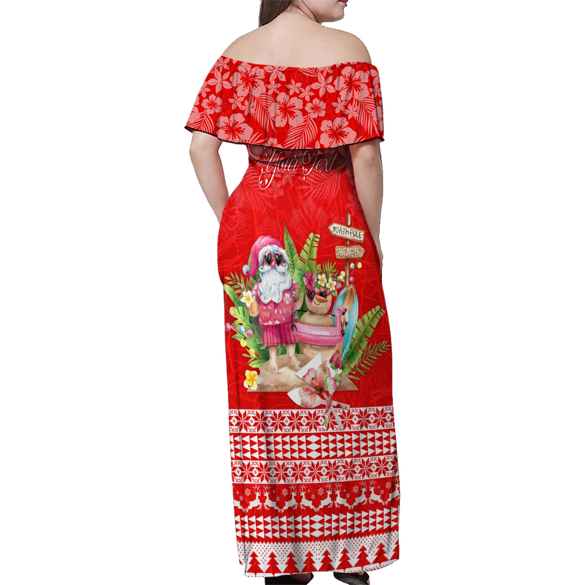 Personalised Hawaii Mele Kalikimaka Family Matching Off Shoulder Maxi Dress and Hawaiian Shirt Santa Beach Merry Christmas LT9 - Wonder Print Shop